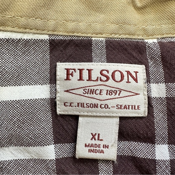 Filson Men’s Rustic Oxford Shirt Button Up Longsleeve Brown Plaid Cotton XL - Picture 11 of 14